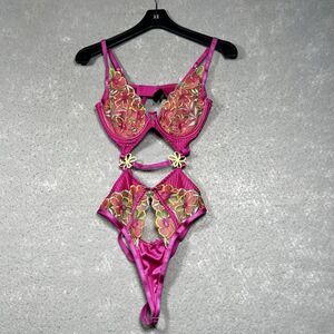 For Love And Lemons Pink Floral Lace body suit